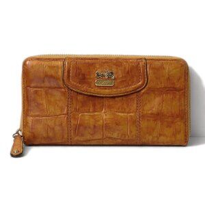 Coach Croc-Embossed Leather Zip-Around Continental Wallet – British Tan